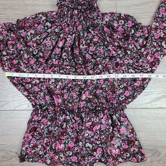 Zara Black & Pink Floral Mock Neck Peplum Blouse XS - Picture 14 of 16